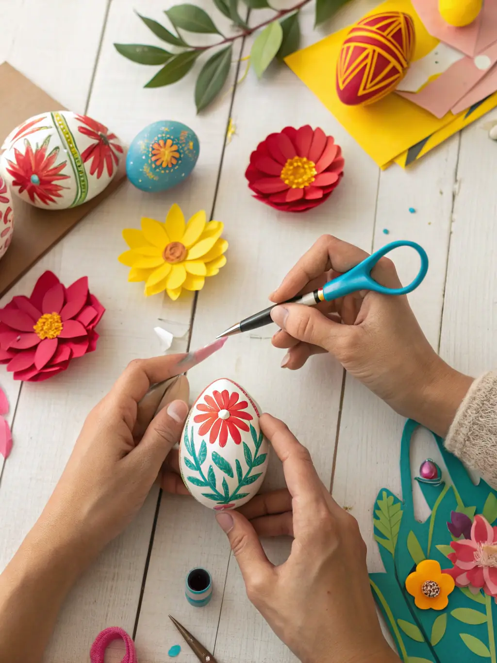 A close-up shot of hands carefully crafting intricate paper art during a paper crafting session at L'ATELIER DES PETITES MAINS, highlighting the detailed and engaging nature of the activity.